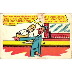 Vintage Laff Gram Comic Postcard Drunk Cat Joke By Baytone Amarillo Texas Humor